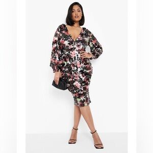 Boohoo Occasion Sequin Puff Sleeve Midi Dress